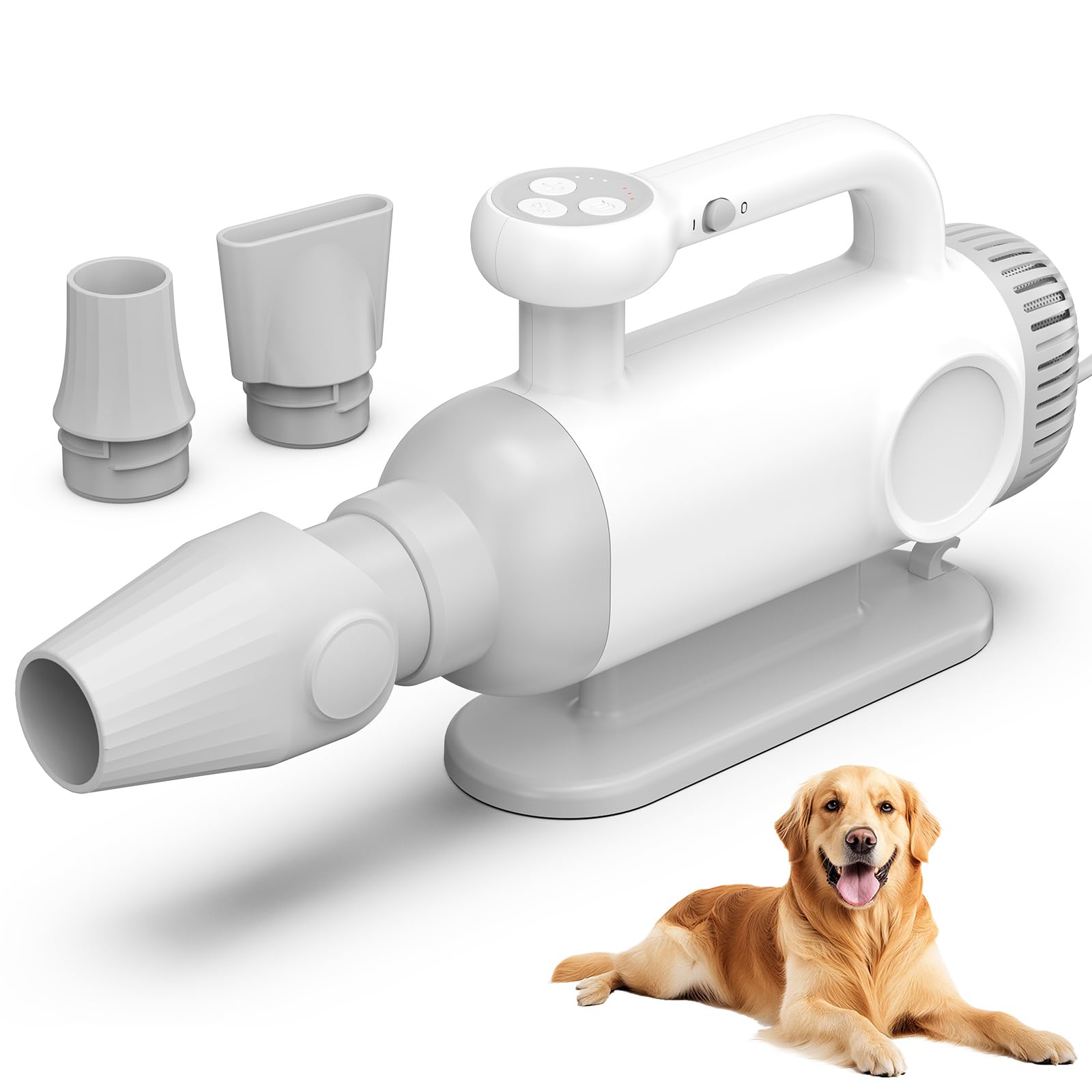Soffiatore per Cani Blower, Asciugatore per Cani a velocità Regolabile - con modalità Caldo/Freddo, Phon Cane con 3 Diversi Ugelli per Uso Privato e Professionale