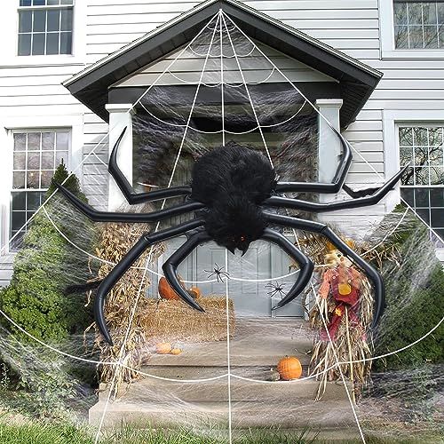 Nadmuchiwany pająk na Halloween | Owłosiony Czarny Gigantyczny Pająk Dekoracje Zewnątrz | Dekoracja pająka dmuchanego do wnętrz/na zewnątrz | Rekwizyty na HalloweenCzarny88