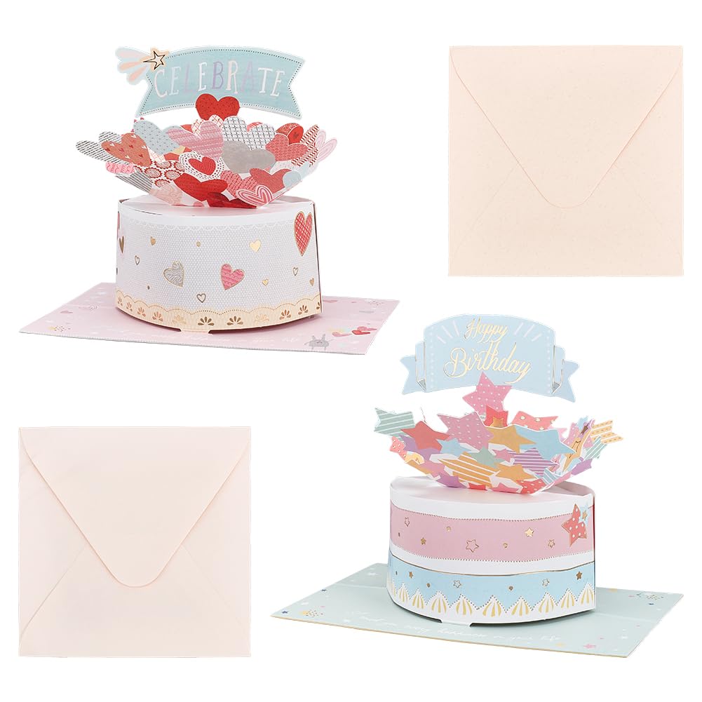 HOBBIESAY 2 Styles 3D Cake Pop Up Greeting Card Romantic Scrapbook Card with Stick Interactive Butterfly Cake Toppers Cake Insert Happy Birthday Card for Cake Decoration Celebration