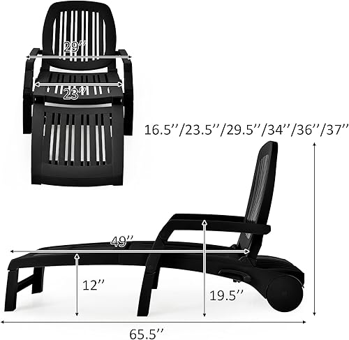 Miniatura 3 de COSTWAY Sillón reclinable ajustable de 2 piezas, resistente a la intemperie, color negro