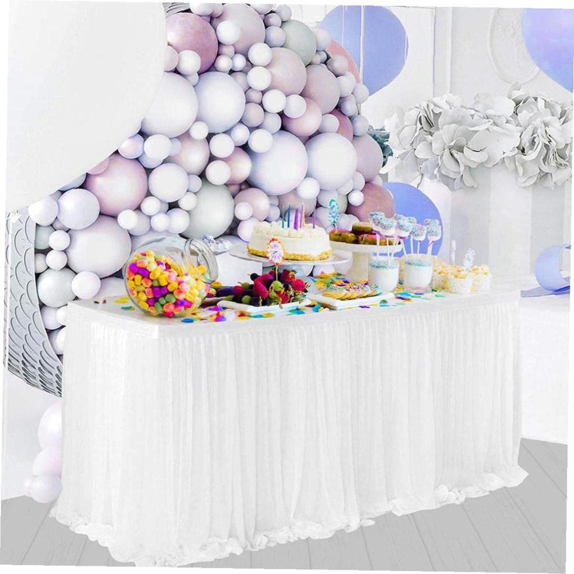White 30 Inch Pleated Rectangle Polyester Table Skirt for Wedding Birthday Parties Banquet Tablewear Catering Event Decoration 1 Piece 14ft