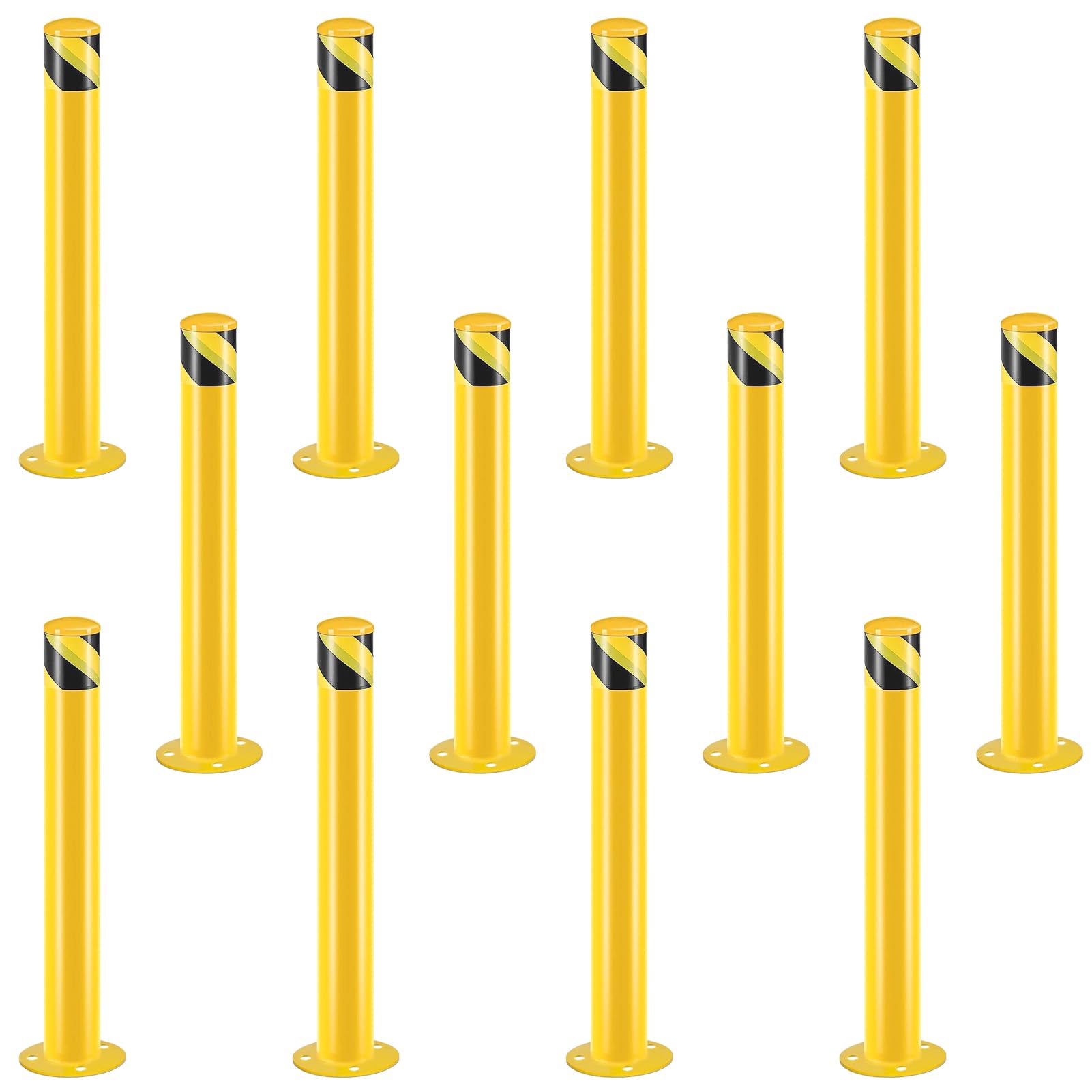 Safety Bollard Post, 42 Inch Height Steel Bollards, 3 Inch Diameter Parking Bollard, Yellow Powder Coated Safety Parking Barrier Post, for Traffic Sensitive Areas, 12 Pack