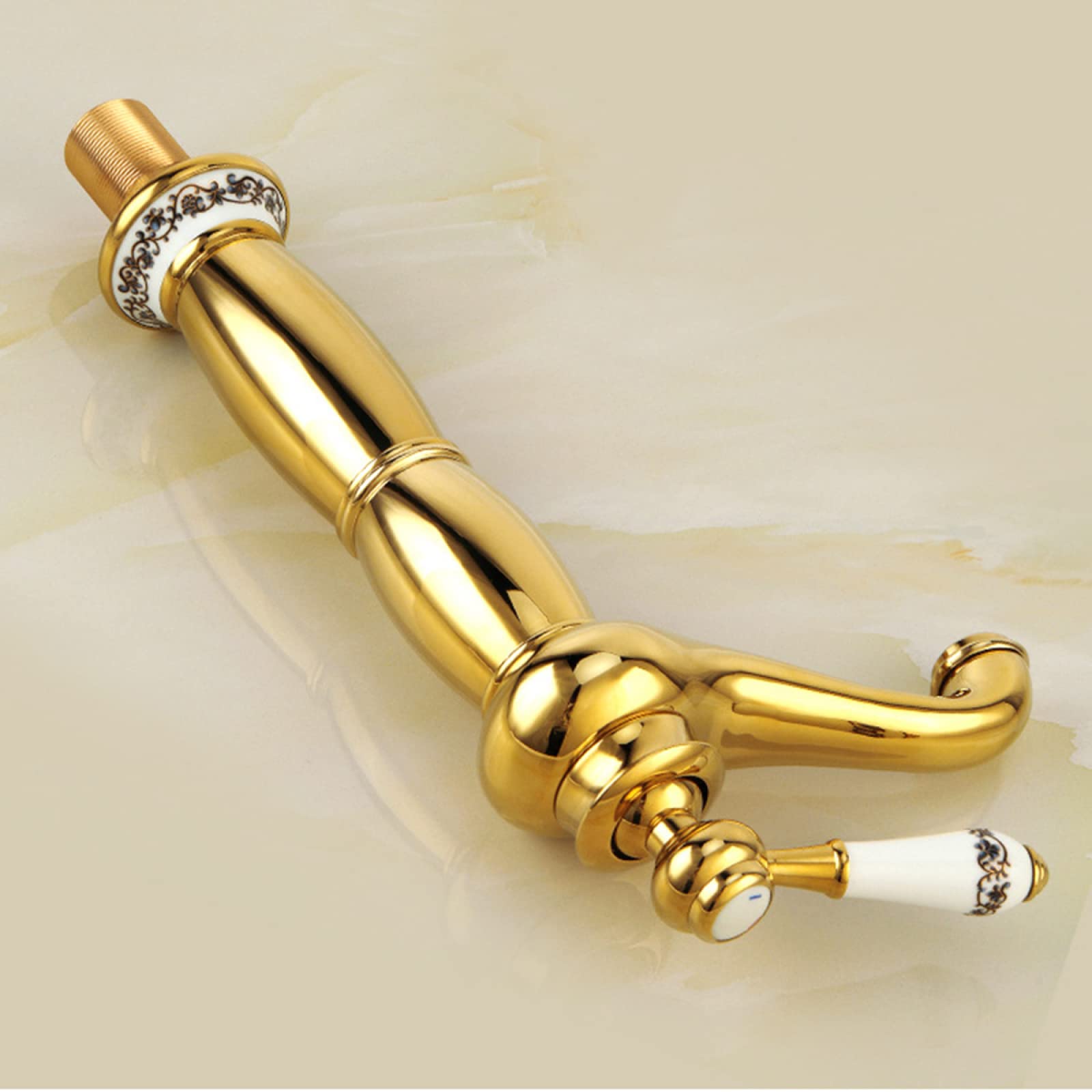 Grifo de Lavabo Vintage Dorado para baño, Grifo Monomando para Agua fría y Caliente, Grifo de tocador de latón Antiguo, Alto (Alto) LWX