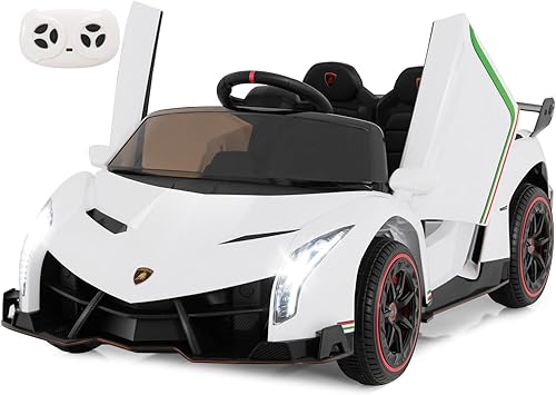 INFANS Lamborghini Veneno - Vehículo eléctrico de 2 plazas para niños, 12 V 4 WD, con puertas hidráulicas, modo mecedor, velocidades ajustables,