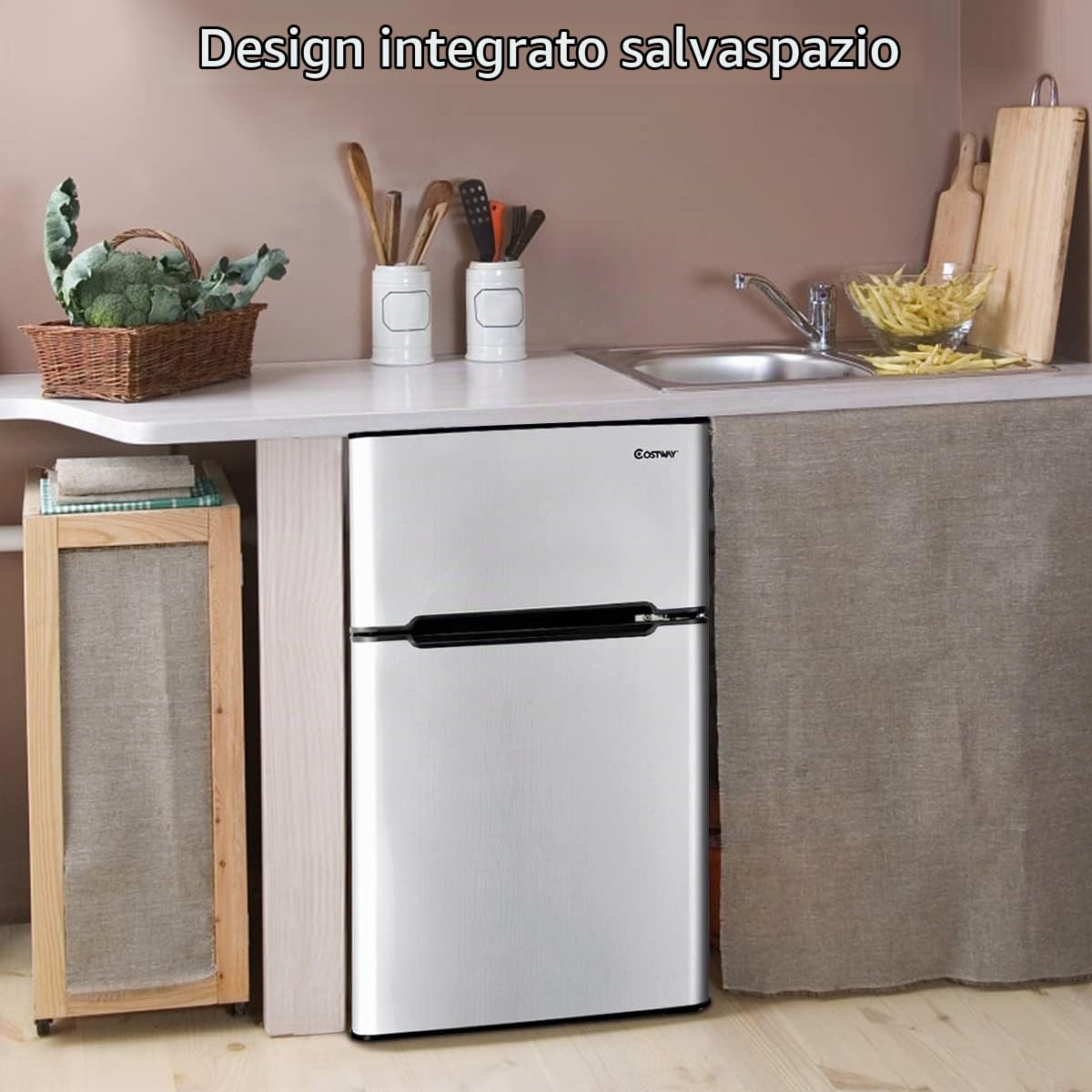 GYMAX Frigorifero 90 L Combinato 63L con Temperatura Regolabile da 0 a 10 °C e Congelatore 27L con Temperatura di -15 °C e per Case/Alberghi/Dormitori (Grigio)