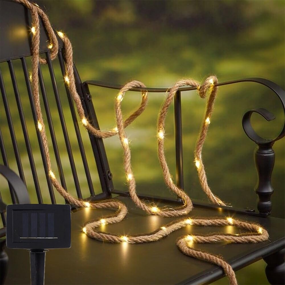 Mixtooltoys Light Jute Rope S String S 5M 100Led 6Mm For Bedroom, 8 Modes Solar Powered Strip Hanging Fairy S With Remote For Camping Halloween Christmas Wedding Tree Deco