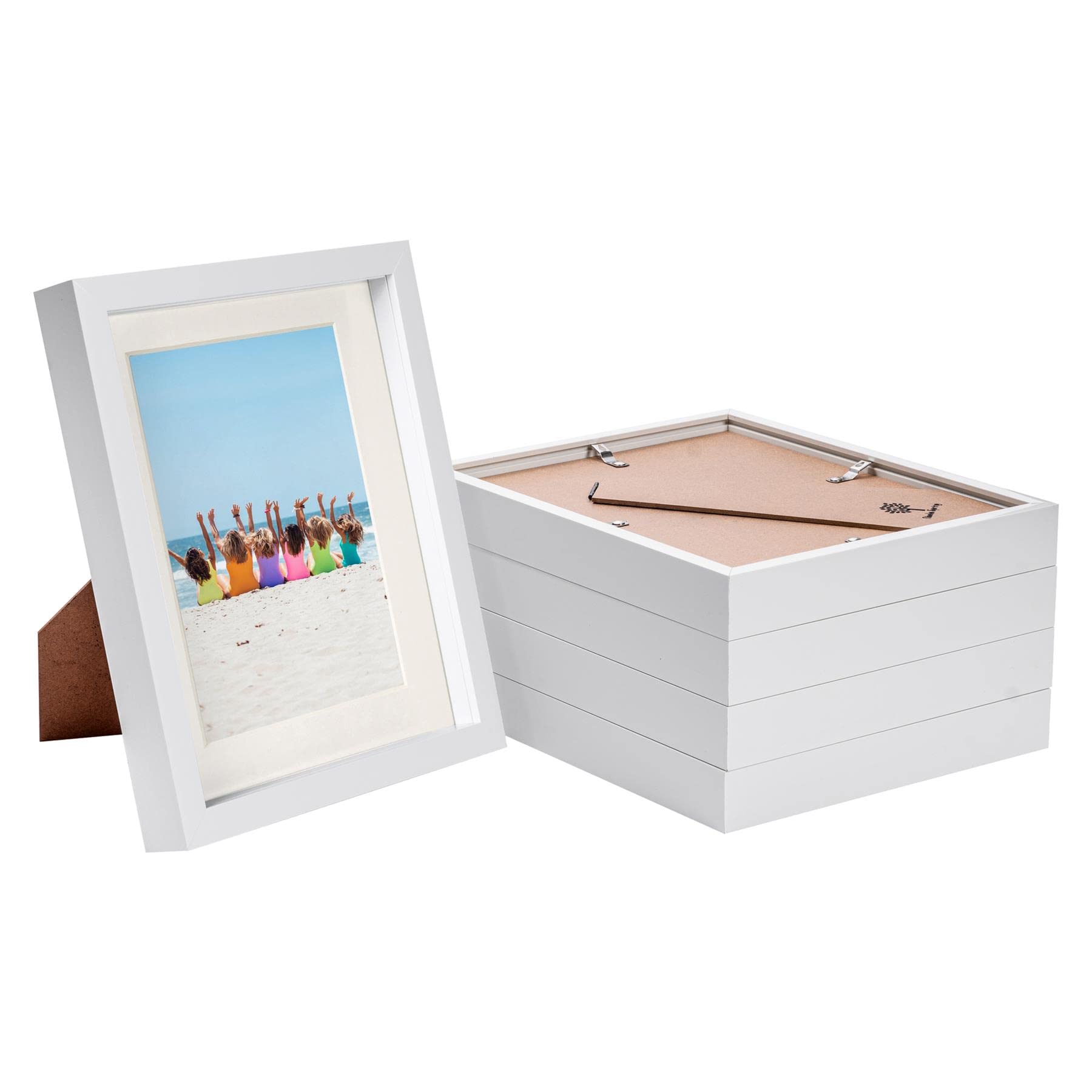 Nicola Spring White/Ivory 5X 8" X 10" 3D Box Photo Frames With 5" X 7" Mount - Standing Hanging Craft Shadow Picture Display