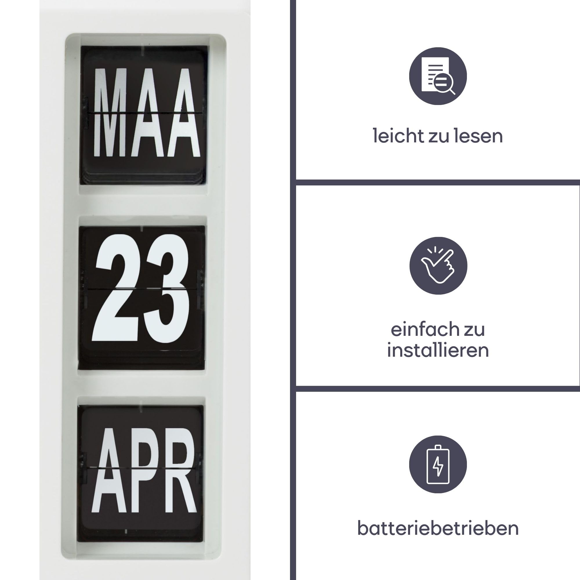 Perel Quadratische Uhr mit Flip-Over-Kalender, ideal für Sehbehinderte und Personen mit Alzheimer oder Demenz, analog, 31 x 31 cm, weiß/schwarz, niederländische Version