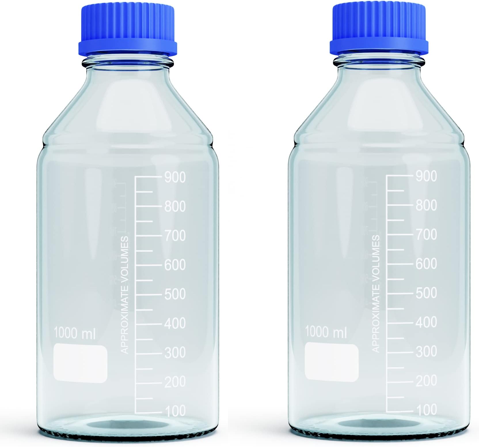 1000ml Storage Glass Bottles โ 2pcs Round Media Storage Bottle โ Borosilicate Glass Bottles โ Safe Probe Storage Glass Storage Bottles with GL45 Blue Screw Cap (1000ml - 2pcs)