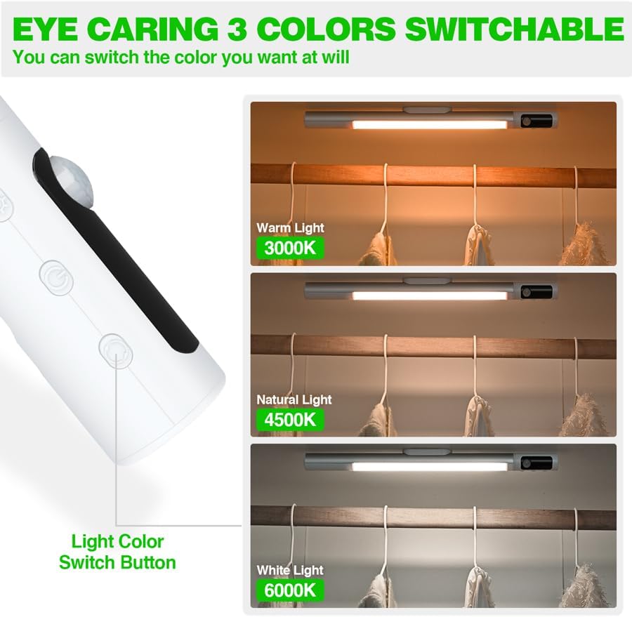 Under Cabinet Lighting, Motion Sensor Closet Lights, Wireless USB Rechargeable Led Light Bars, Sensor Night Lights for Drawers, Wardrobe, Stair, Kitchen 1 Packs [Energy Class A]
