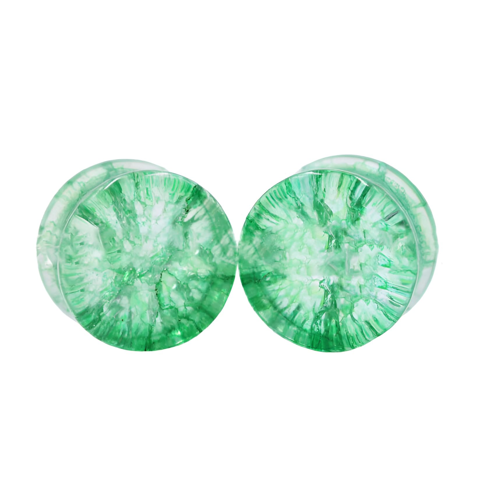 2 szt. 8 mm (0G) szkło eksplozja zielone rozszerzenie uszu podwójnie rozkloszowany solidny kamień grubość 12 mm przedłużacz końcówki do uszu przyrząd pomiarowy piercing biżuteria dla