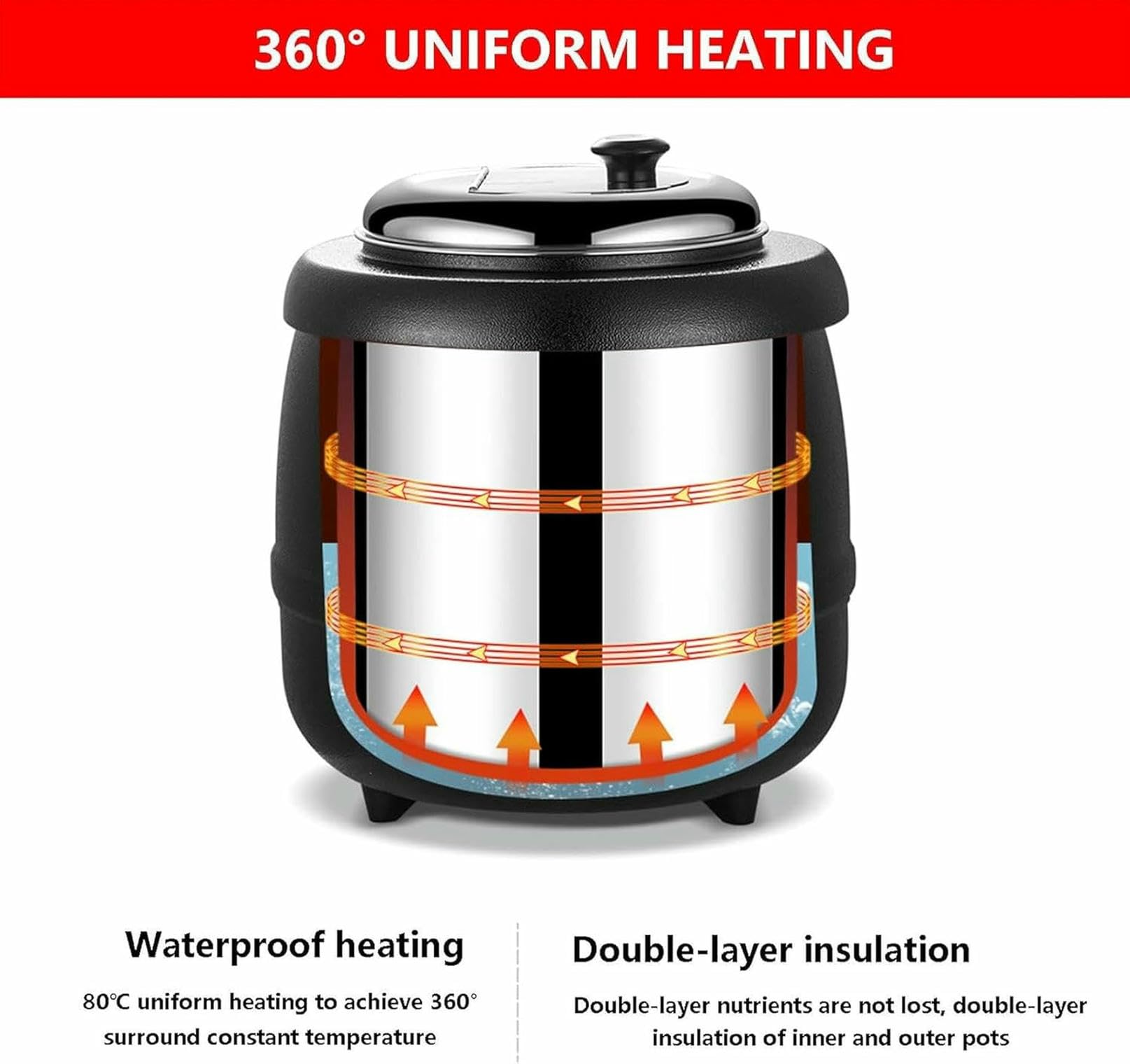 Scaldavivande Elettrico da Banco per Zuppe E Buffet, 400 W, Pentola Riscaldante con Controllo della Temperatura da 35 A 80 °C | Riscaldatore per Buffet, Nero