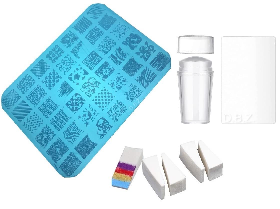 DAZZLEKIT Nail Art Kit with ABS Plastic Stamping Plate, Stamper and Scraper, 5 Gradient Sponge, Multicolour, Glossy Finish, 150 Grams-image-47