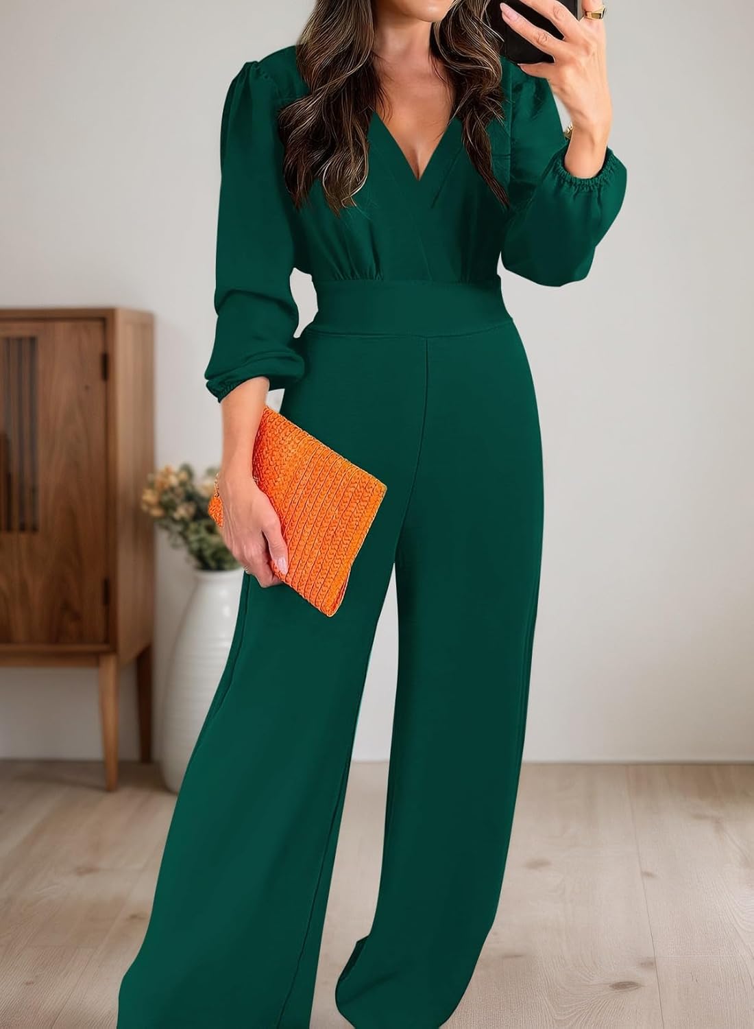 Pink Queen 2026 Jumpsuits for Women Dressy Long Sleeve V Neck Wide-Leg Romper Business Casual Outfits - Image 2