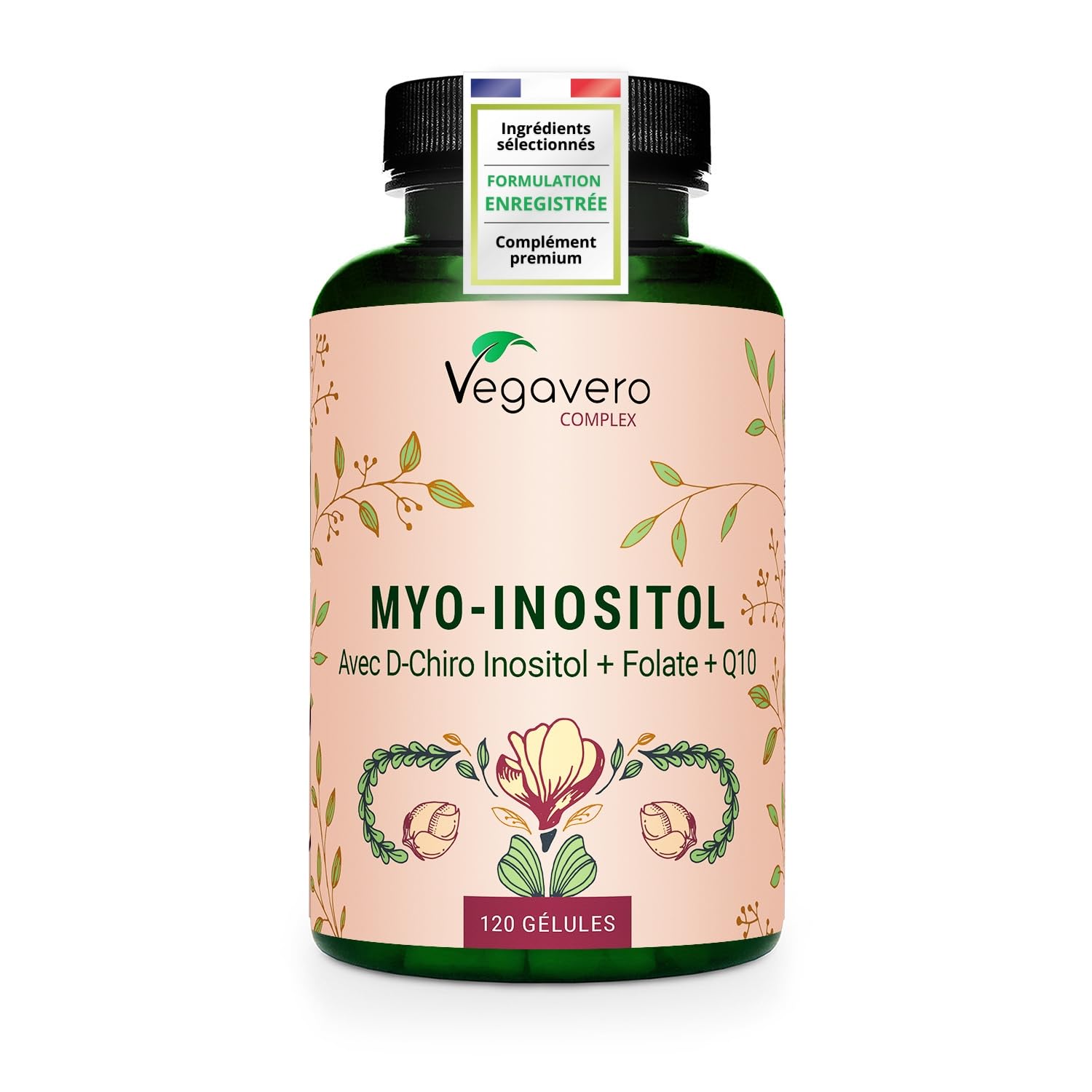Vegavero Myo Inositol Complex | SOPK | Avec D-Chiro-Inositol, Q10, Zinc, Chrome, Vitamine B6 et B9 (Acide Folique Quatrefolic®) | Sans Additifs et Vegan | 120 Gélules