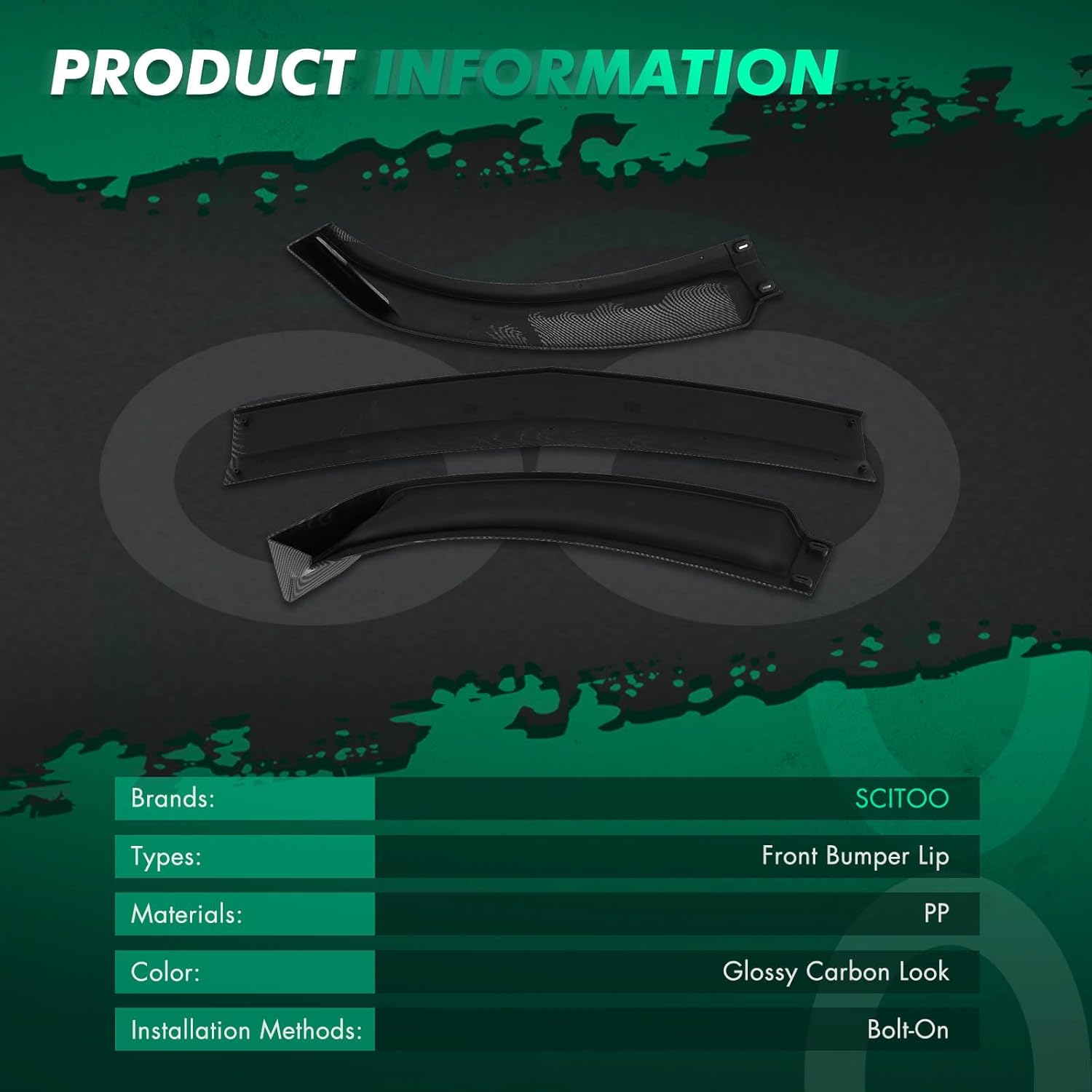 SCITOO Glossy Carbon Look Front Bumper Lip GT-Style Fits for 2007-2009 for Infiniti G35 G37 Sedan PP Front Lip Spoiler