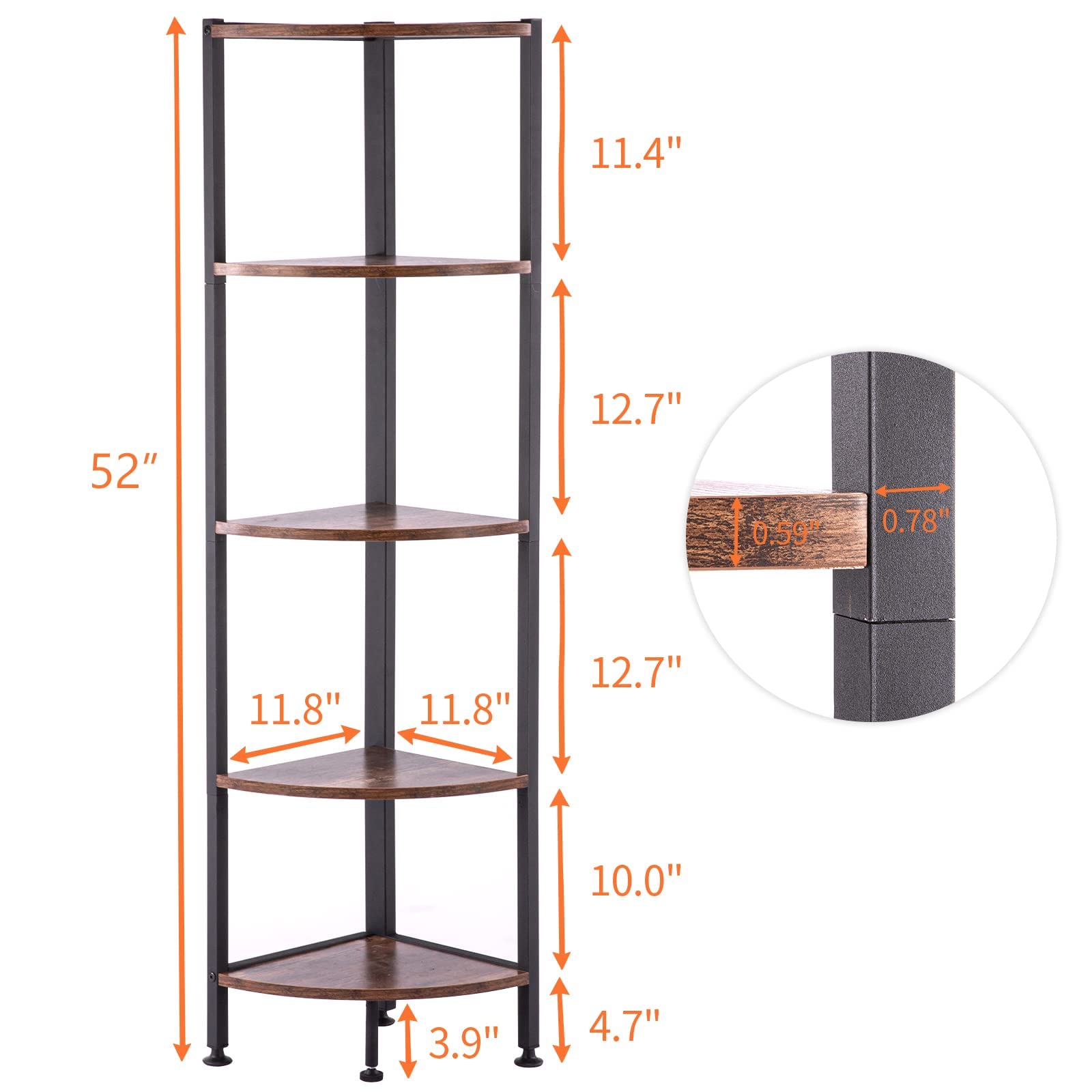 Estantería esquinera de 5 niveles, estantería industrial de esquina pequeña, estante de almacenamiento rústico para plantas para sala de estar, oficina en casa, cocina, espacio pequeño, color 7