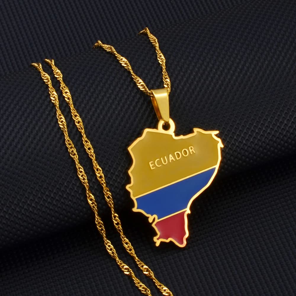 LIUZIXI Collane con Ciondolo Mappa Dell'Ecuador - Collane Dell'Amicizia con Ciondoli Hip Hop - con Nomi di Città Mappe del Paese Ecuadoriano Ciondolo per Donna Uomo Gioielli Patriottici, Argento