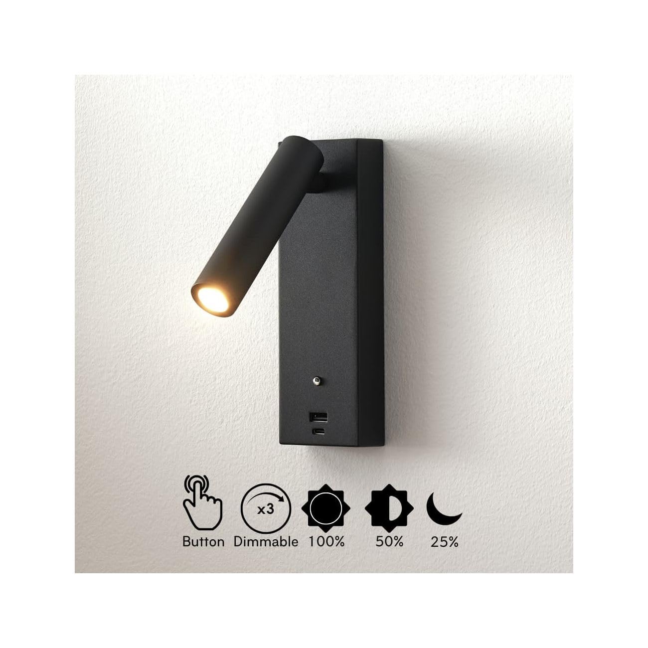 KOSILUM - Lampada LED per e-reader con porta USB dimmerabile, luce bianca calda, illuminazione soggiorno, camera da letto, cucina, corridoio, 210 lm, LED integrato, IP20