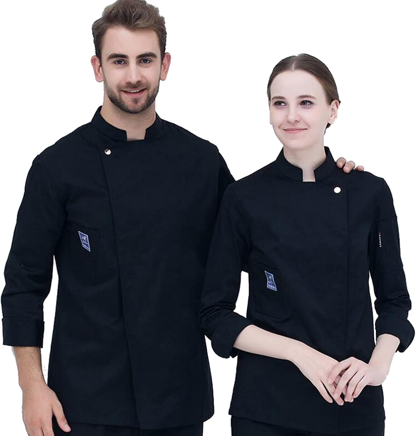 Chef Coat, Unisex Men Long Sleeve Professional Restaurant Top Chef Uniform Kitchen Cooking Workwear Jacket Catering Waiter Overalls Outfits(Black_C(XL))