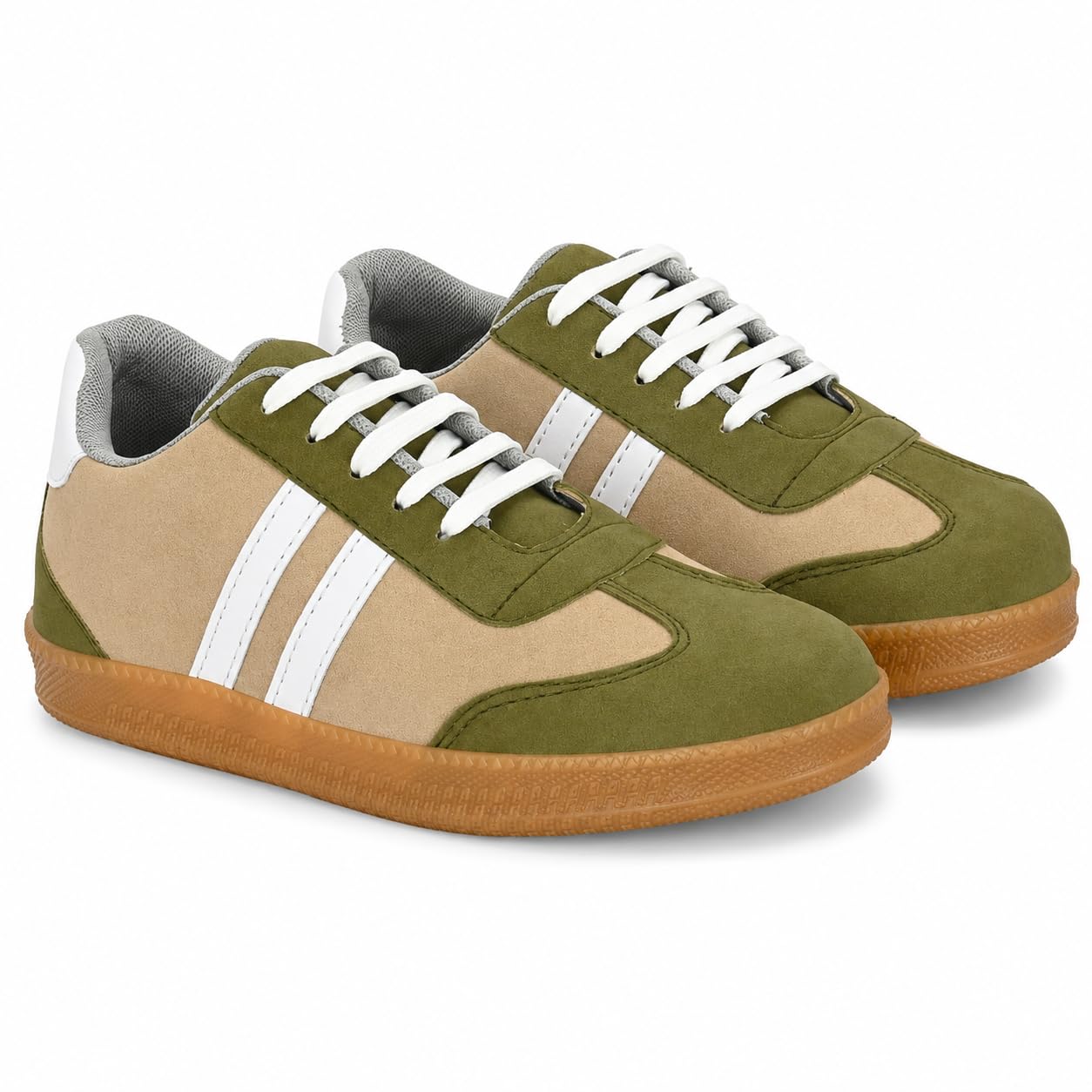 hermiz Women Retro Sneaker, Grey and White with Black Stripes, Lace-Up, Gum Sole-picture-57