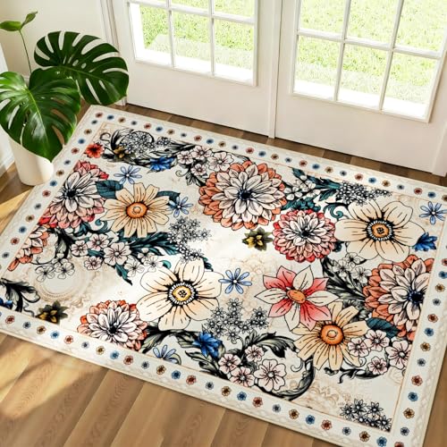 Tapete floral beige Boho Yinhua 2x3 pies miniatura 1