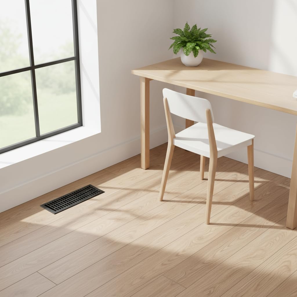 Empire Register Co, Vent Cover - 4x14 inch, Modern Contemporary Design, Textured Black Finish, Heavy Duty Floor Vent Covers, Metal Damper Attached Vent Covers for Home Floor only