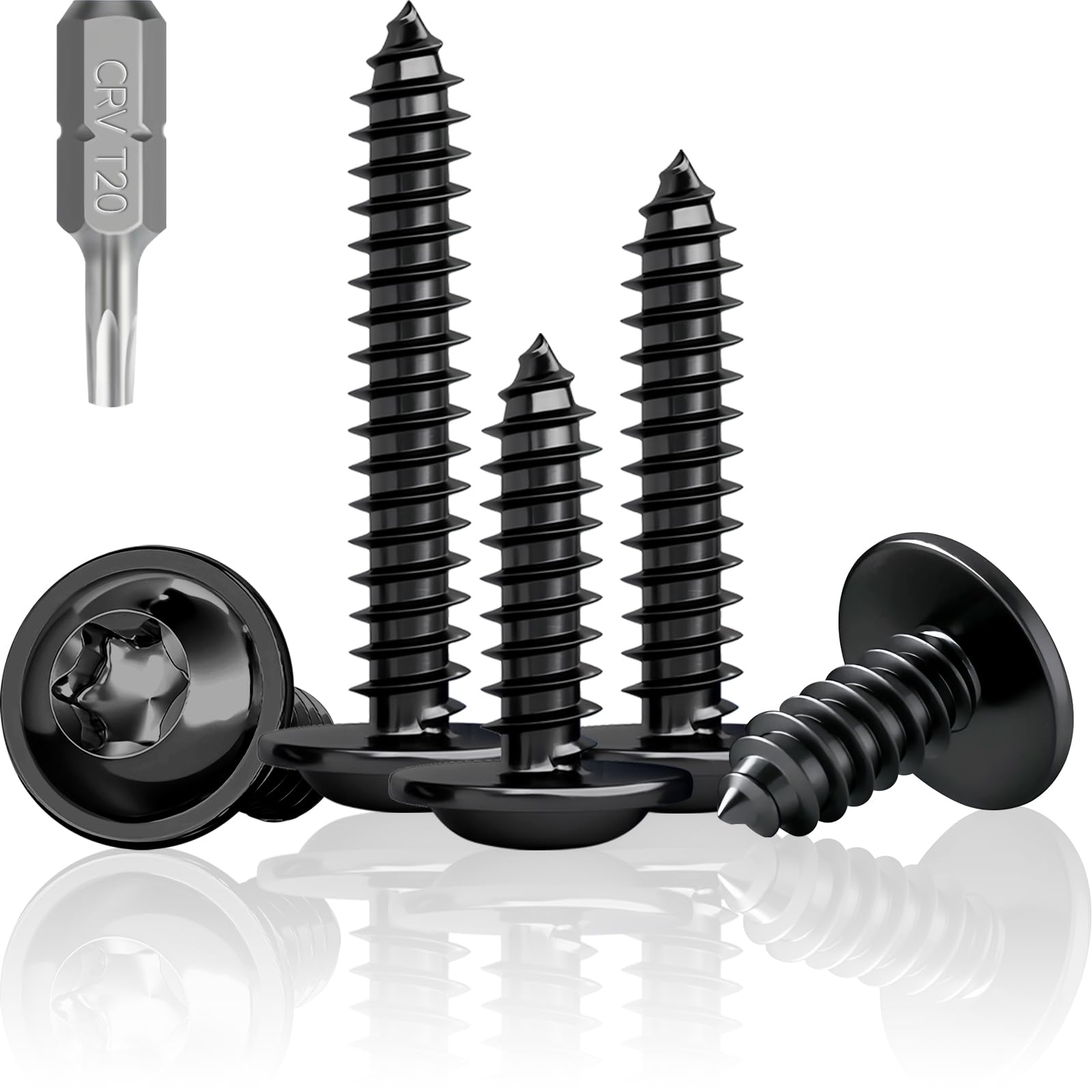 Jyvex 100 Stück Schrauben Schwarz Flachkopf, M4X20mm Linsenkopfschrauben Holz, Edelstahl A2 V2A Schwarze Holzschrauben, Schwarze Schrauben für Akustikpaneele, Torx Tellerkopfschrauben