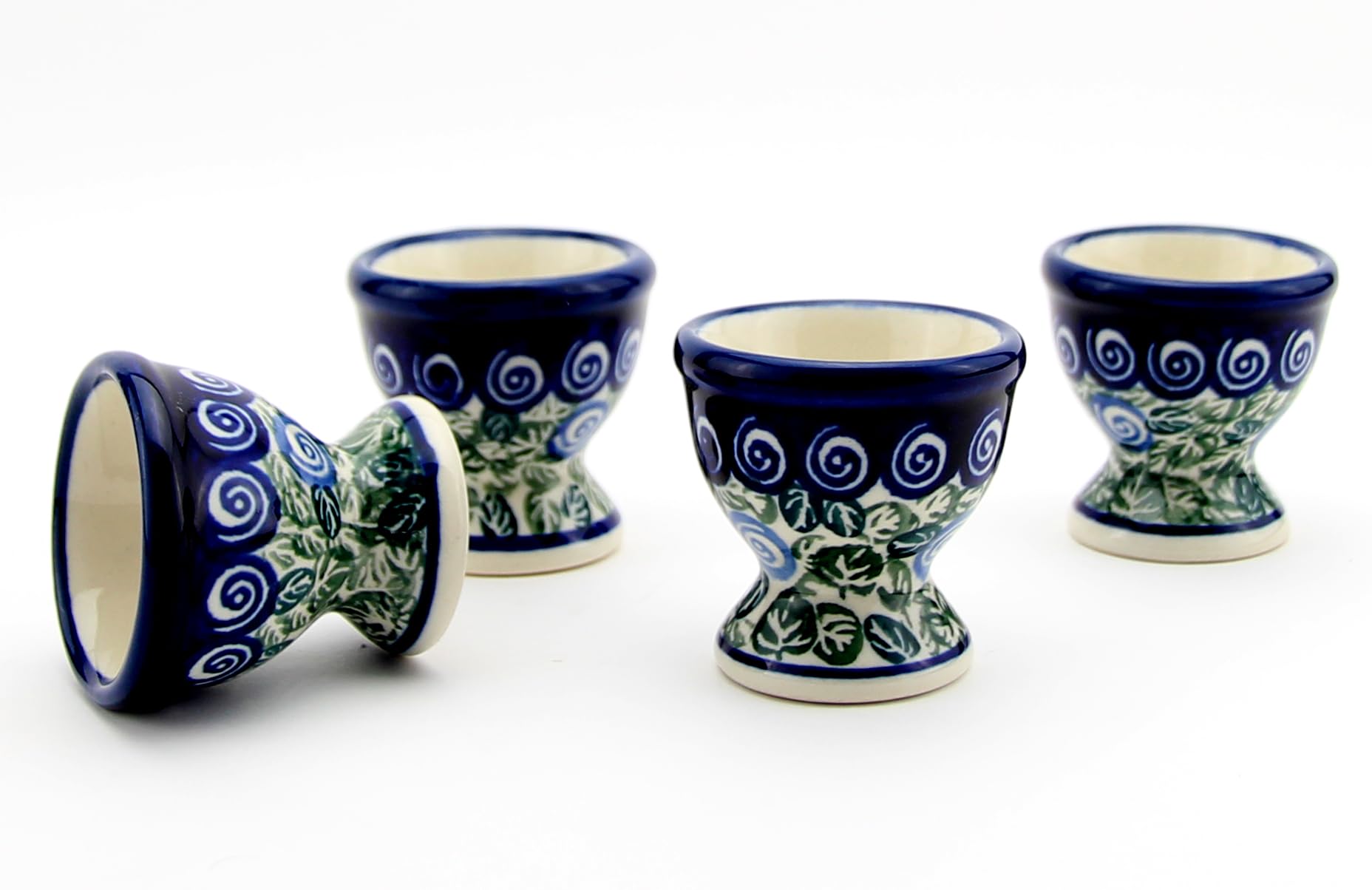 Polish Pottery Market Egg Cups Set of 4 - Handmade by Zaklady Boleslawiec – Polish Stoneware Egg Stand Holders for Soft Boiled Egg