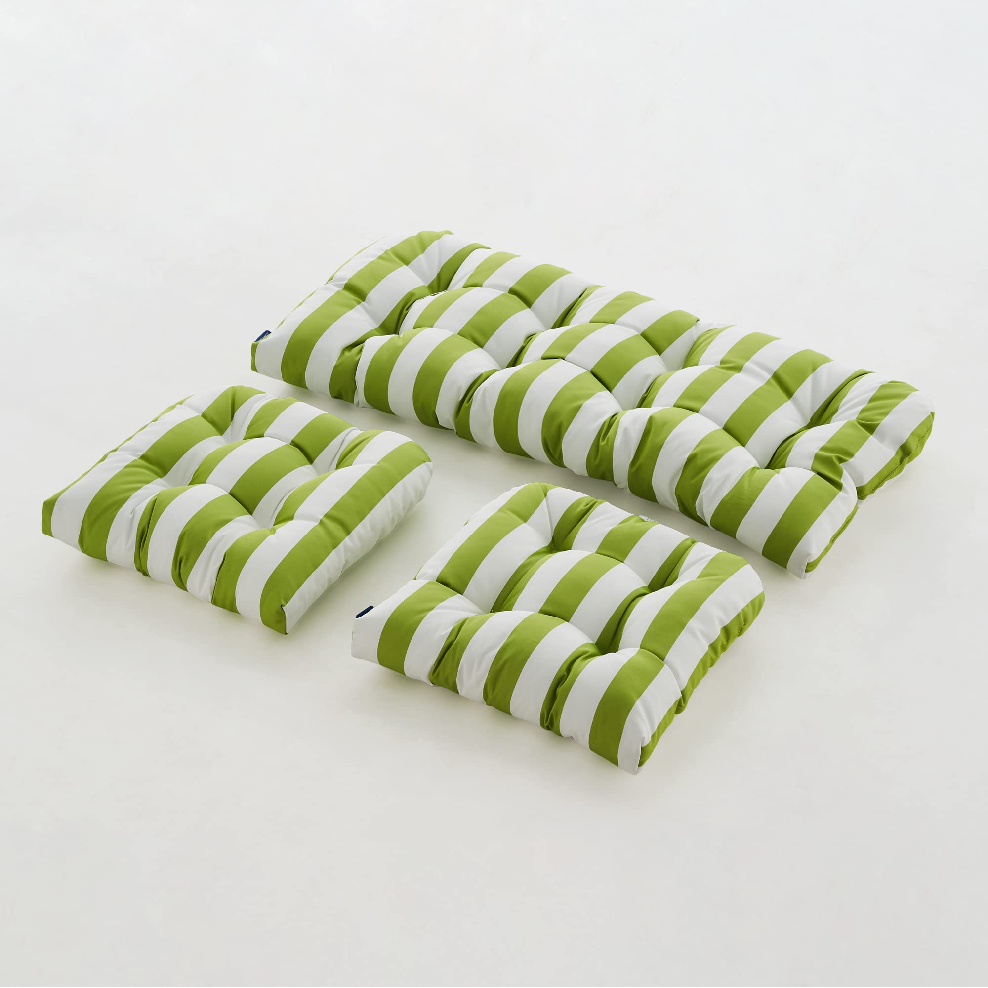 BLISSWALK Outdoor Chair Cushions,3 Piece Loveseat Outdoor Cushions Set,Stripe,Tufted/Wicker Patio Cushions for Patio Furniture All Weather,Green??44"x19"&19"x19"