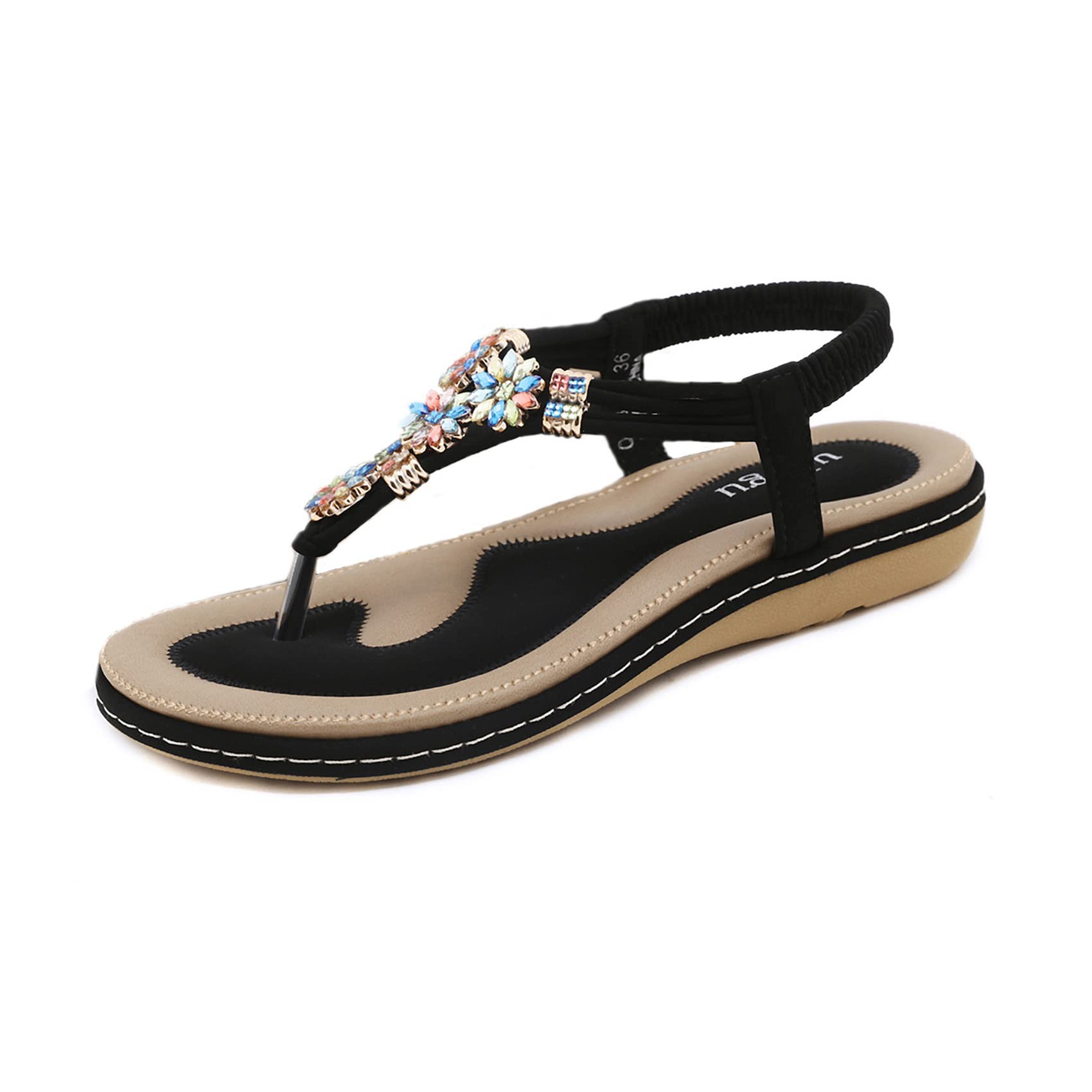 Sandalen Damen Sommer Flip Flops Bohemian Flach Zehentrenner mit Strass Größe 36-42