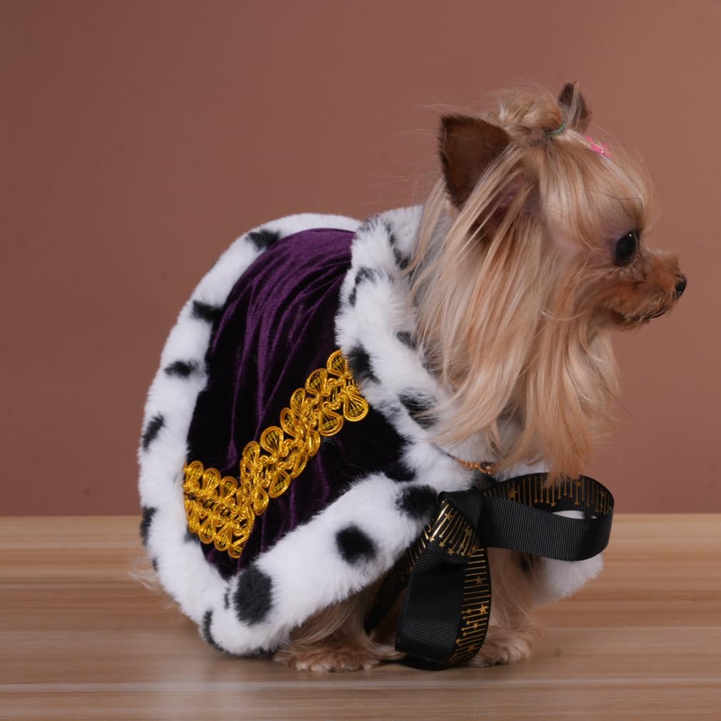 Lovelyshop pet serial Lux Fur Purple Cat Dog Cloak for Halloween costumes, King Queen prince and princess cosplay- XS