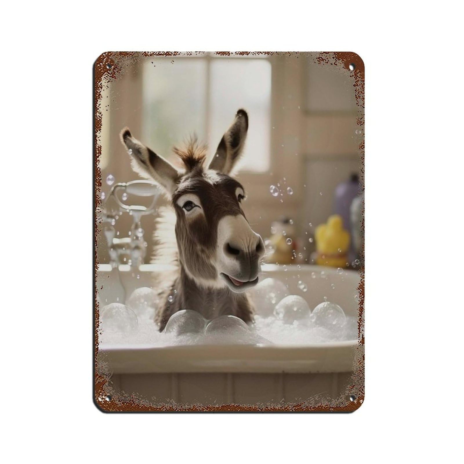 Whimsical Donkey Bath Time Art Retro Poster Metal Tin Sign Chic Art Retro Iron Painting Bar People Cave Cafe Family Garage Poster Wall Decoration 12x16inch(30x40cm)