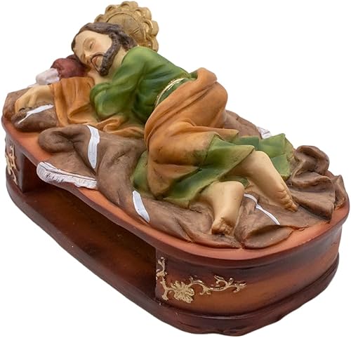 Miniatura 6 de Estatua pintada de San José durmiente de 8 pulgadas | San José acostado en la plataforma de cama | Decoración cristiana para el hogar | Gran regalo