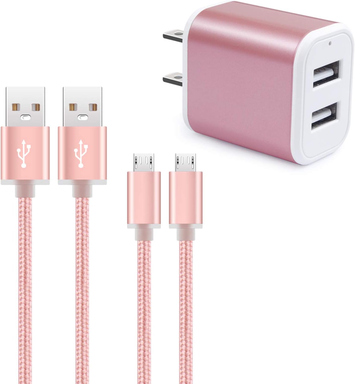 Wall Charger, Micro USB Cable, 2.1A Dual Port USB Wall Charger Cube Fast Charging Block with 2Pack 6ft Android Charging Cord for Samsung Galaxy S6 S7 Edge M10 J8 J7 J6 J5 J4 J3, LG G3 G4 K50 K40 K20