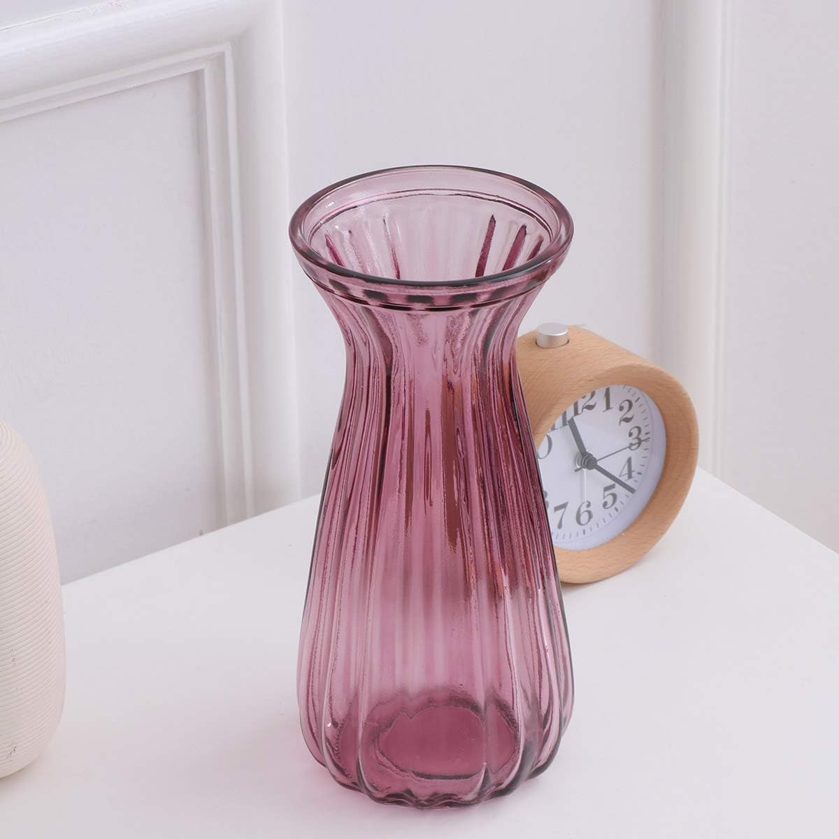 ARTIBETTER Glass Flower Vase Clear Vase European Style Dried Flower Holder Vessel Striped Glass Bottle Planter for Wedding Party Event Table Centerpiece Purple