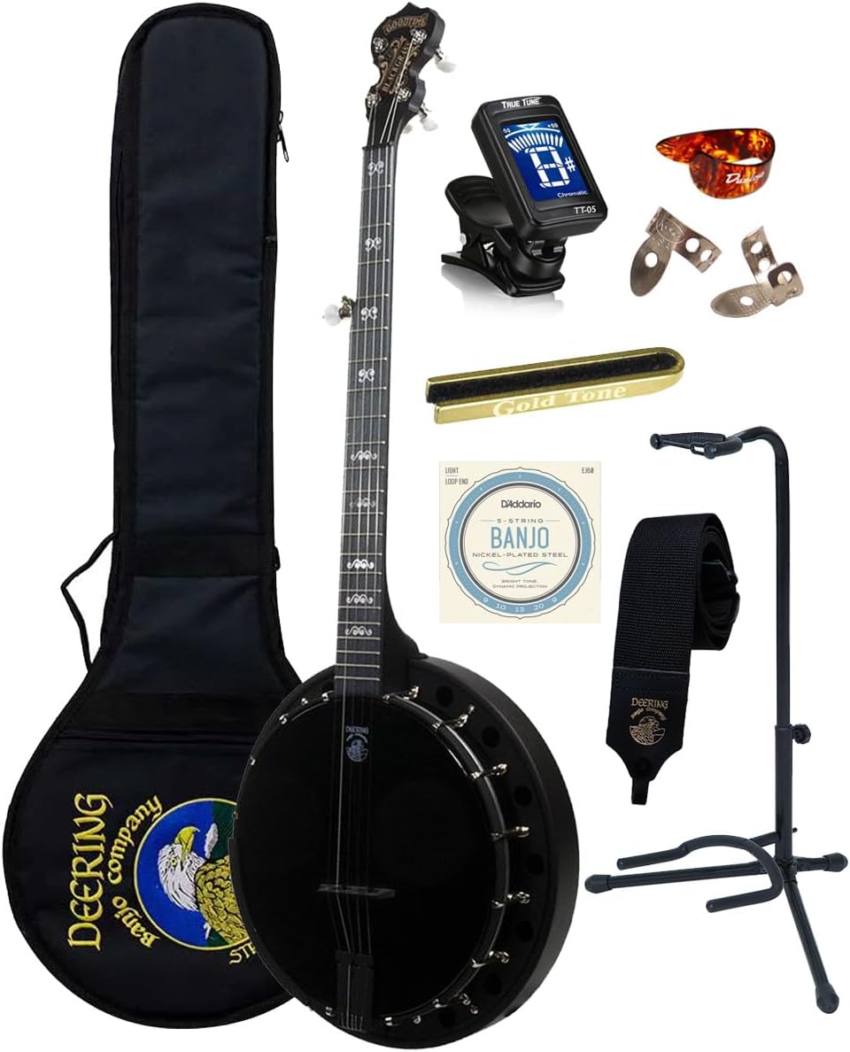 Deering Goodtime BLACKGRASS 5-String Bluegrass Banjo with All-Black Resonator, Neck and Hardware - Instrument Alley Bundle