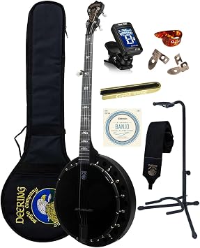 Deering Goodtime BLACKGRASS 5-String Bluegrass Banjo with All-Black Resonator, Neck and Hardware - Instrument Alley Bundle