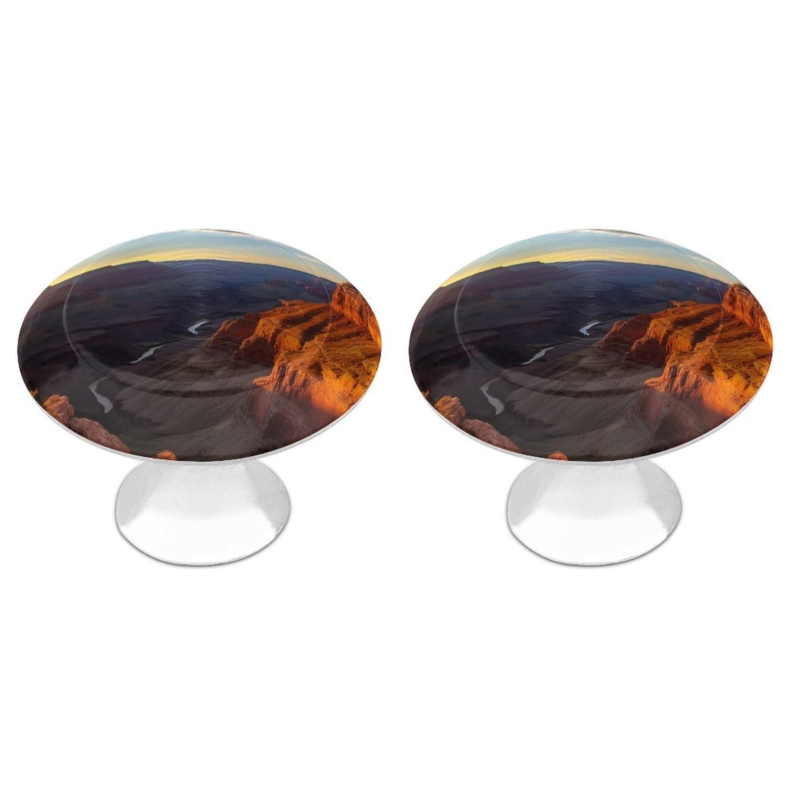 QMNLKH Canyon at Sunset Cabinet Knobs for Home, Round Drawer Pulls for Kitchen, Personalized Cupboard Handles with Screw, Fashion Dresser Knobs for Office, Drawer Handles, 2 Packs