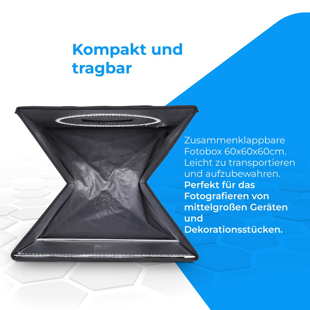 NK Mini Photobox Fotostudio Set (60x60cm) - Lichtzelt, 160 LEDs, 3 Lichttemperaturen, 10-Fach einstellbare Helligkeit, RA90, Kleine Produkte Schmuck, Tragegriff (3 Farbhintergründe)