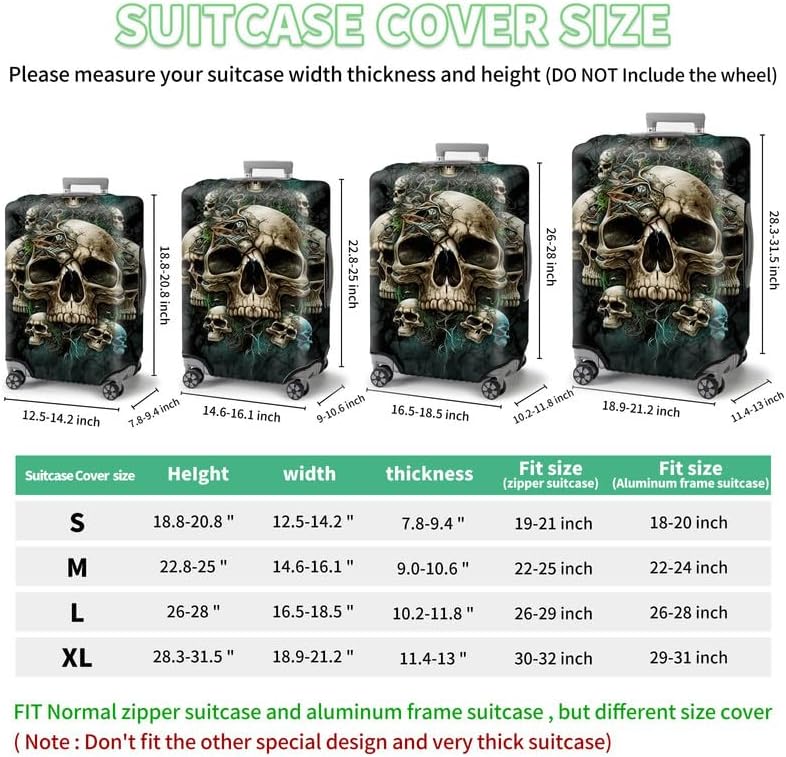FUYOCWE Luggage Covers for Suitcase TSA Approved,Elastic Washable Suitcase Cover Protector,Skulls Gothic Art Luggage Cover Sleeve Wrap for 30 31 32 Inches Suitcase Travel Accessories