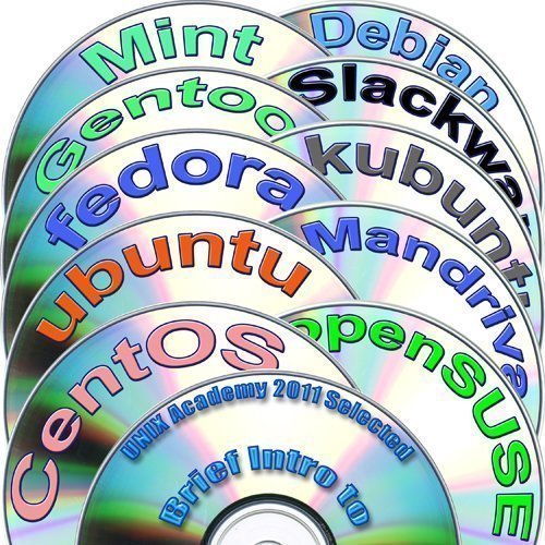 Linux Diversity 64-bit Collection, 12 DVDs Installation and Reference set: Ubuntu 17.04, Kubuntu 17.04, OpenSUSE 13.2, Fedora 26, Debian 9, CentOS 7, Mint 18, Gentoo 12, Mandriva 2011 and Slackware 14
