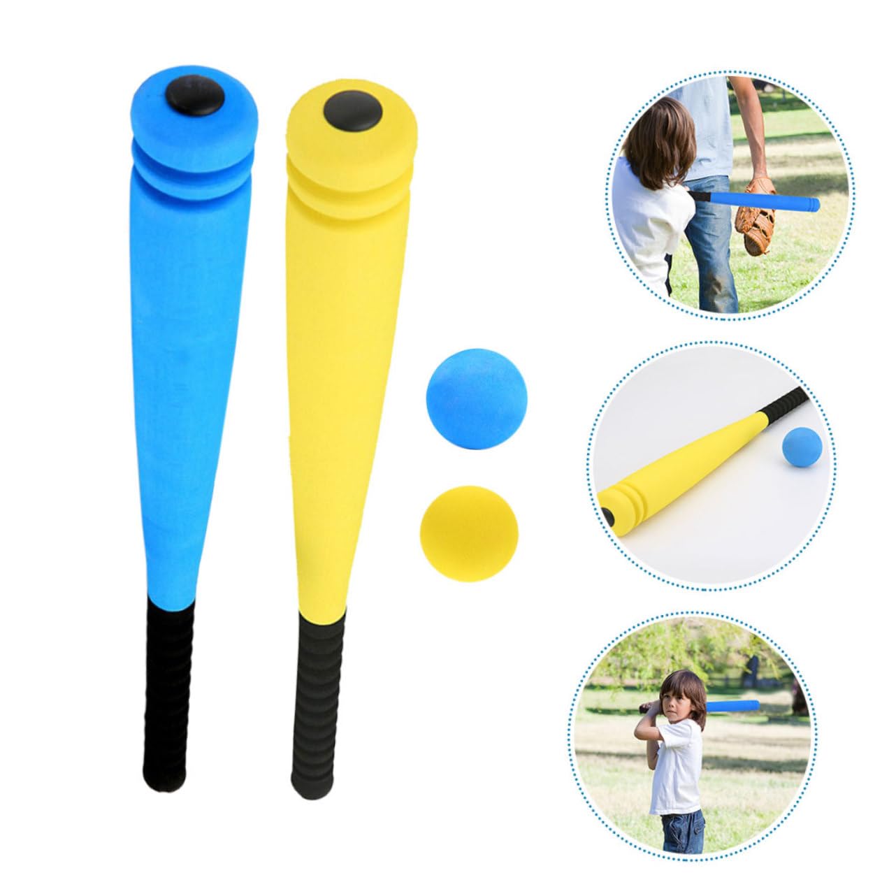 Bate De Béisbol para Niños 2 Juegos De Bate y Pelota De Espuma 54 Cm Diseño Ranurado Juguete Deportivo Seguro Adecuado para Exteriores Entrenamiento De Béisbol