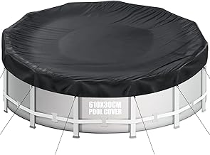Aipwerer Bâche de Piscine Ronde pour Piscine de 550-610 cm | Bâche de Piscine Ø610 cm | Résistant aux Déchirures | Bâche de Protection pour INTEX & BESTWAY Piscines (Cordon de Serrage Noir)