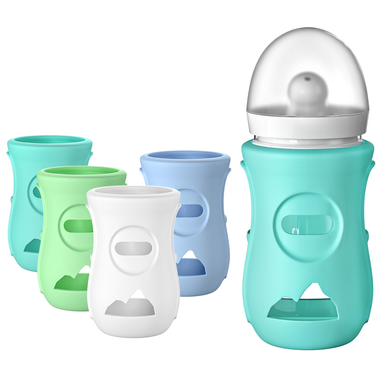 4 Pack Silicone Sleeve for Philips Avent Glass Bottle, gliship Shatter Proof Natural Glass Baby Bottles Covers Anti Breakage Baby Bottle Holder Compatible with Philips Avent 8oz Glass Bottle