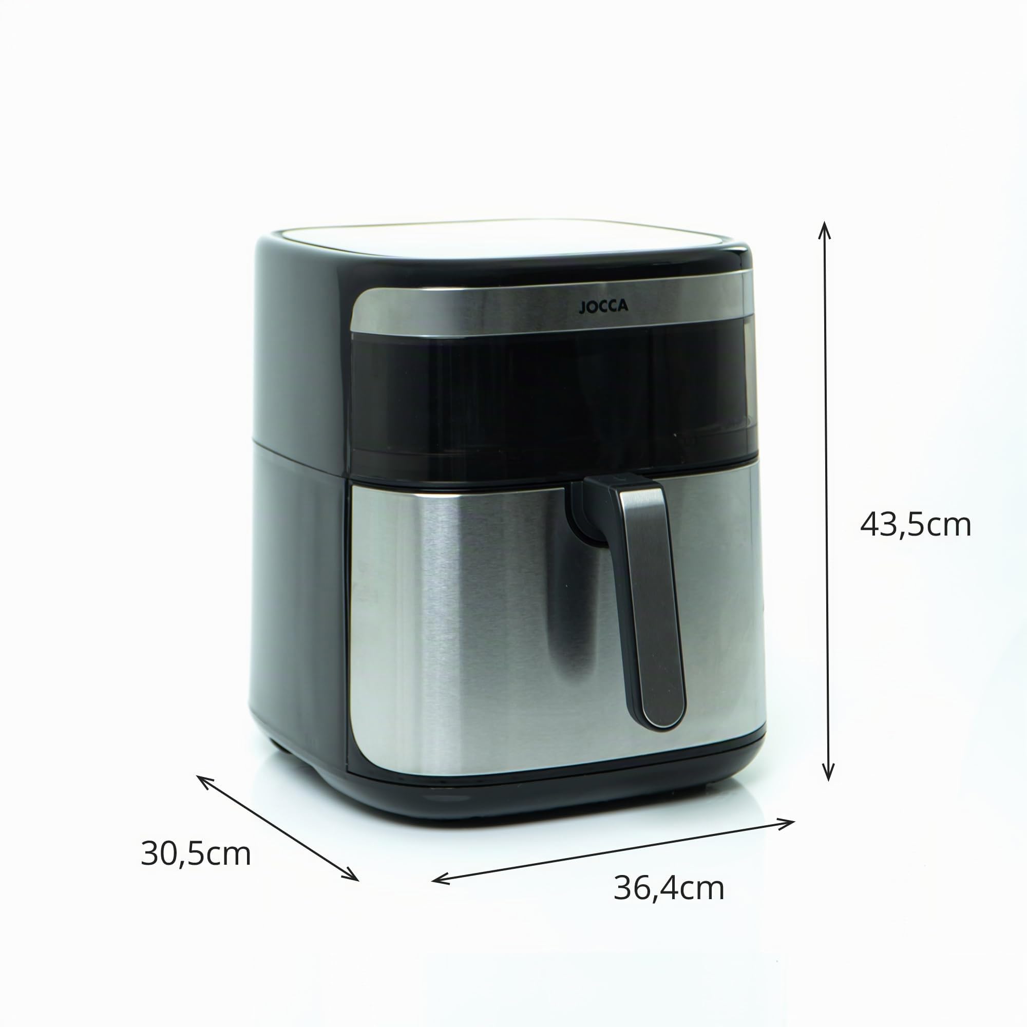 Jocca - Freidora de Aire 10L con Pantalla LED Tactil, 8 Programas, Control de Temperatura 34-200°C, Ventana de Visualizacion, Gris