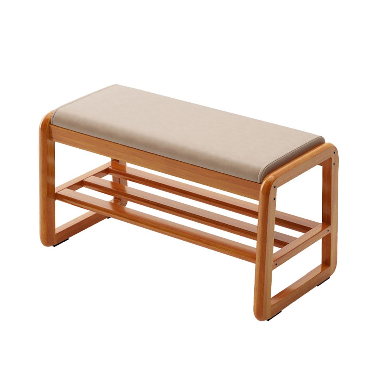 Banc à chaussures en bois massif au design raffiné avec étagères de rangement pour couloir