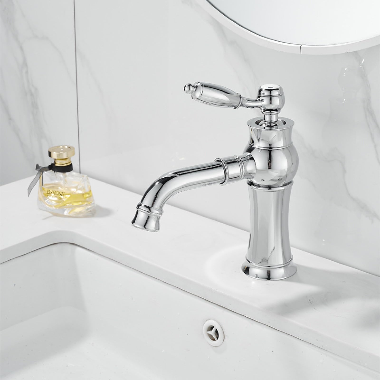 Fanjubei Electroplated Short Bathroom Copper Washbasin Hot And Cold Water Faucet, Electroplated Low
