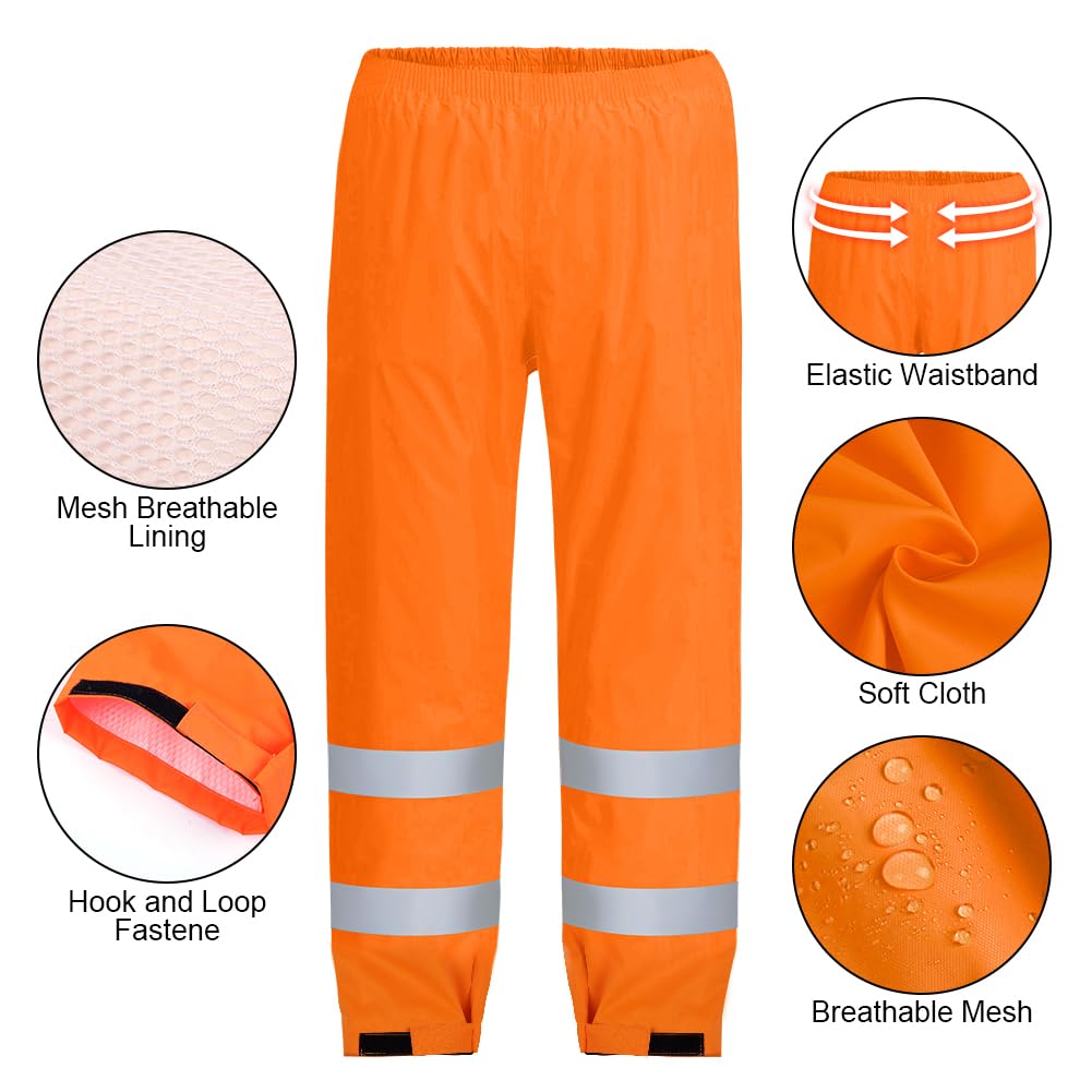 AUYAO Pantalón de Alta Visibilidad, Pantalón de Lluvia Hi-Vis de Doble Capa, Pantalones de Lluvia Reflectantes e Impermeables, Pantalones de Trabajo Hombre y Mujer para Exterior