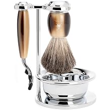 MUHLE VIVO Brown Horn Resin 4-Piece Pure Badger 3-Blade Razor Shaving Set